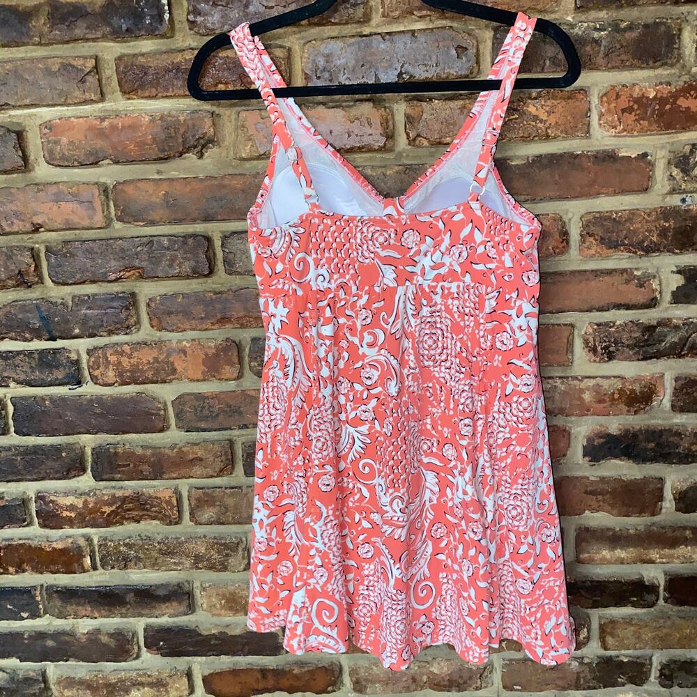 Swim Solutions Coral Printed One-Piece Swim Bathing Suit Dress Women's Size 16 - Picture 8 of 8